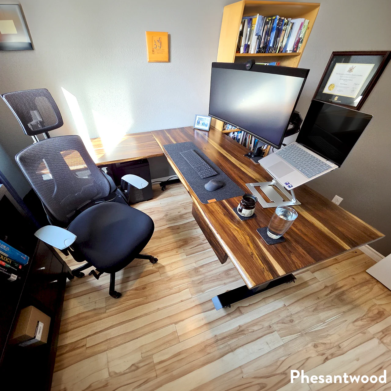 Desky Hardwood L-Shape Sit Stand Desk - Image 3